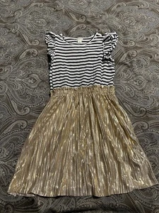 Crewcuts Dress Black And White Stripe Top With gold Skirt Girls Size 8 - Picture 1 of 4