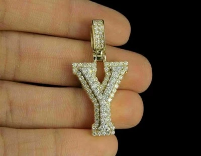 Colgante letra inicial diamante "Y" corte redondo VVS1 1,50 quilates acabado oro amarillo 14 quilates Foto 1 de 4