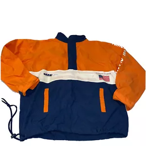 90s Style Orange Blue Colorblock 1/2 Zip Pullover Windbreaker Jacket Retro S - Picture 1 of 7