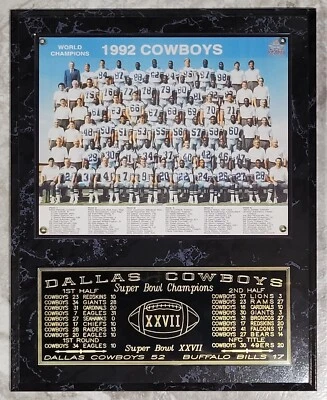 Dallas Cowboys 1992 Super Bowl 27 Campeones 12" x 15" Placa XXVII Foto 1 de 4