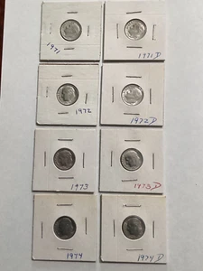 Roosevelt Dimes (set of 8) - 1971 PD, 1972 PD, 1973 PD, 1974 PD - Circulated - Picture 1 of 10