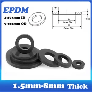 EPDM Rubber Sealing Washers Flat Gaskets 1.5-8mm Thick 4-273mm ID 9-322mm OD - Picture 1 of 5