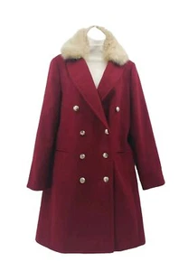 Topshop Size 12 Gold Button Military Style Jacket Fur Collar vintage look Coat - Picture 1 of 5