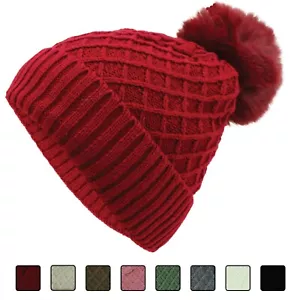 Women Pom Pom Beanies Hat, Winter Hats for Women Cold Weather Warm Knit - Picture 1 of 7