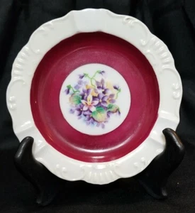 "Piatto posacenere decorativo vintage dipinto a mano Giappone da appendere fiori viola 7,88" - Foto 1 di 7