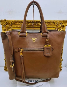 PRADA SHOPPER PELLE MARTELLATA Cognac/Cammello Full Set CONDIZIONI ECCELLENTI - Imagen 1 de 24