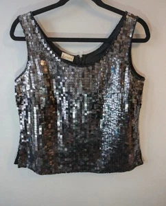 Vintage Y2K 90s Roman Originals Silver Sequin Beaded Corset Cami Vest Top Uk 12 - Picture 1 of 11