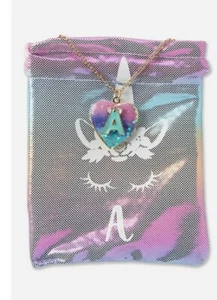 🦄*NEW* JUSTICE GIRLS UNICORN INITIAL "J" NECKLACE WITH POUCH🦄 - Picture 1 of 3