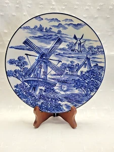 Vintage Blue & White Decorative Holland Style Plate - Windmills - 7-1/2" - Picture 1 of 4