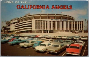 Postcard Anaheim California Angel's Stadium Baseball Parking Lot Classic Cars - Picture 1 of 2