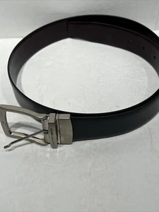 Geoffrey Beene Woman 44 Reversible Belt Brown / Black Business Silver Hardware - Picture 1 of 8