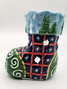 Weihnachten Teelicht Votivkerzenhalter Strumpf GANZ Keramik Stiefel RAR Deko 6" - Bild 1 von 7
