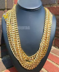 14K Gestempelt Vergoldet Messing Kubanischer Hip Hop 10 mm 18 Zoll 24 Zoll Schmuck Halskette Kette - Bild 1 von 13