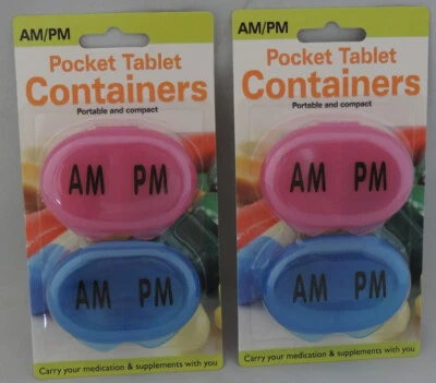 4pk AM PM Pocket Pill Tablet Medication Containers DAILY Organize Vitamin Travel - Image 1 of 3