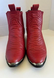 Wandering Coyote Men's Red Western Python Print Cowboy Ankle Boots Size EU 43 - Picture 1 of 14