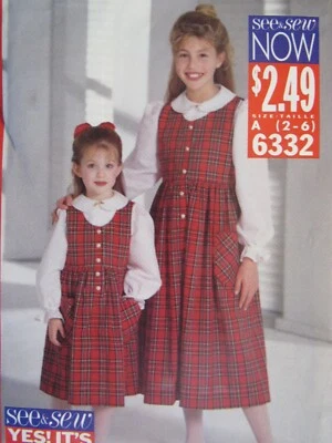 OOP BUTTERICK 6332 Girls & Toddlers Jumper & Top PATTERN 2-3-4-5-6/7-8-10 UC - Image 1 of 3