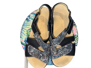 Sandalias cómodas SAS Huggy de cuero azul marino y reptil con cordones para mujer talla 9 M - Imagen 1 de 8