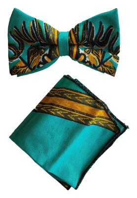 Pajarita con estampado Dashiki africano verde azulado con cuadrado de bolsillo Foto 1 de 2