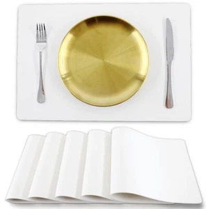 White Faux Leather Placemats Set of 6 Leather Heat Resistant Placemats Set Wa... - Picture 1 of 6