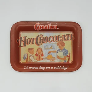 Vintage 1980's Carnation Hot Chocolate Advertising Serving Tin Tray 4.5" x 6.5" - Picture 1 of 2