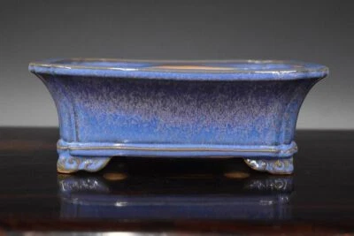 Japanese Bonsai Pot Tokoname EIMEI 7.5"(19cm) Blue Glazed Rectangle L368 - Image 1 of 4