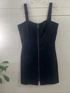 Cotton Candy LA Womens Dress Full Front Zip Corduroy Black Medium Sleeveless - Picture 1 of 11