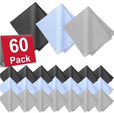 Paquete de 60 paños de limpieza de microfibra para gafas, limpieza de lentes premium de 6x7 pulgadas C Foto 1 de 4