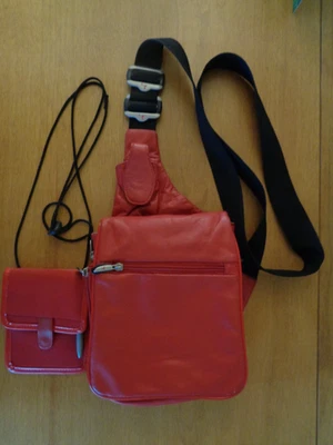 Travelon Red Medium Leather Crossbody Bag w/Companian - Image 1 of 4