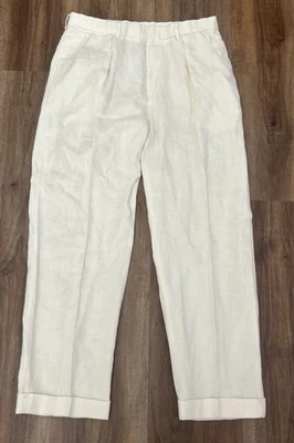 Pantalones de vestir de colección Polo Ralph Lauren 100 % lino marfil plisados delanteros talla 34x30 Foto 1 de 4