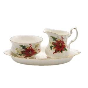 Royal Albert Poinsettia Creamer and Sugar Bowl with Tray VTG 3 Piece Set - Picture 1 of 16