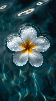 Canvas Art White Yellow Flower Floating In Blue Water Wall Picture Poster Print - Image 1 of 4
