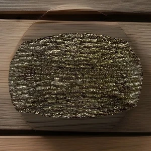 Pomegranate Romos Amber Serving Trinket Tray Pearlized Gold Glass Dish 14"X9.5" - Picture 1 of 6