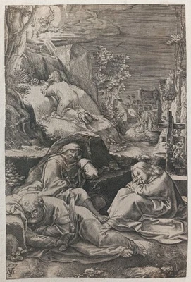 Christus Ölberg Hogenberg n. Goltzius Kupferstich Passion Garten Gethsemane 1653 - Bild 1 von 4