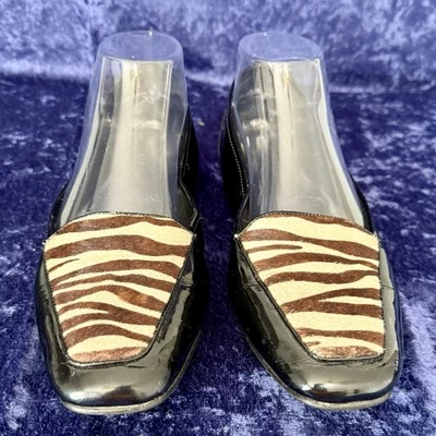 Zapatos planos mocasines Antonio Melani Empire charol negro piel de cebra 8,0 planos Foto 1 de 4