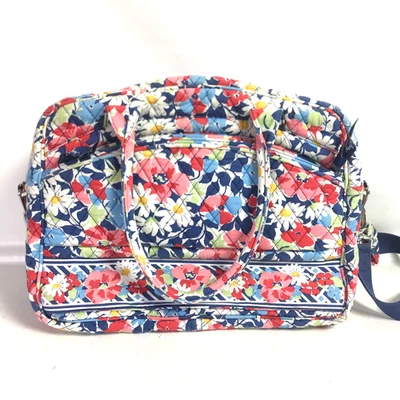 Vera Bradley Laptop Messenger Bag Red Blue Multi Floral Cotton 15" x 12" FLAW - Image 1 of 4