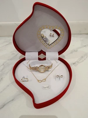 Coffret Luxe Parure Bijoux Acier Doré Symbole Infini et Montre Strass - Photo 1/3