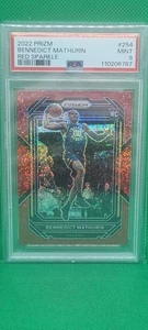 PSA 9 2022-23 Panini Prizm Bennedict Mathurin Red Sparkle Rookie Card SSP #254 - Picture 1 of 6