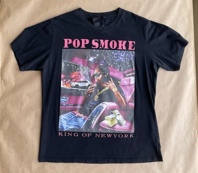 2021 VLONE X POP HUMO REY DE NUEVA YORK NY CAMISETA NEGRO ROSA AZUL XL Foto 1 de 4