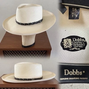 Dobbs San Juan 7 1/4 Genuine Shantung Panama Straw Hat Fedora Wide Brim Vtg - Picture 1 of 22