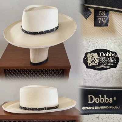 Dobbs San Juan 7 1/4 Genuine Shantung Panama Straw Hat Fedora Wide Brim Vtg - Image 1 of 4