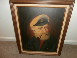 David Pelbam Framed Nautical Art Painting White Bearded Sea Captain Smoking Pipe - Picture 1 of 7