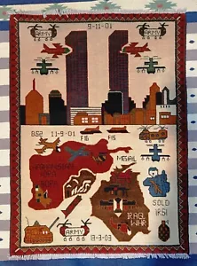 9/11 War Scene Afghan War Large Rug Wool Pictorial Carpet 11469-150x100cm - Picture 1 of 5