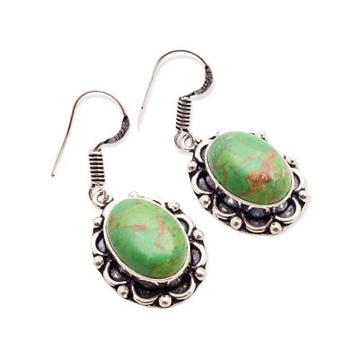 Kupfer Türkis Edelstein Handmade Schmuck Ohrhänger Ohrring 2.2cm E-9156 - Bild 1 von 4