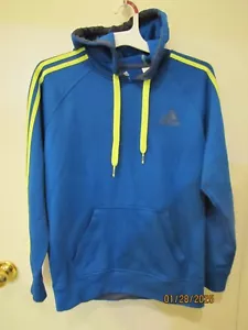 Adidas Women's Pullover Hoodie Blue w/ Neon Yellow Sweatshirt Active Pocket M - Picture 1 of 2
