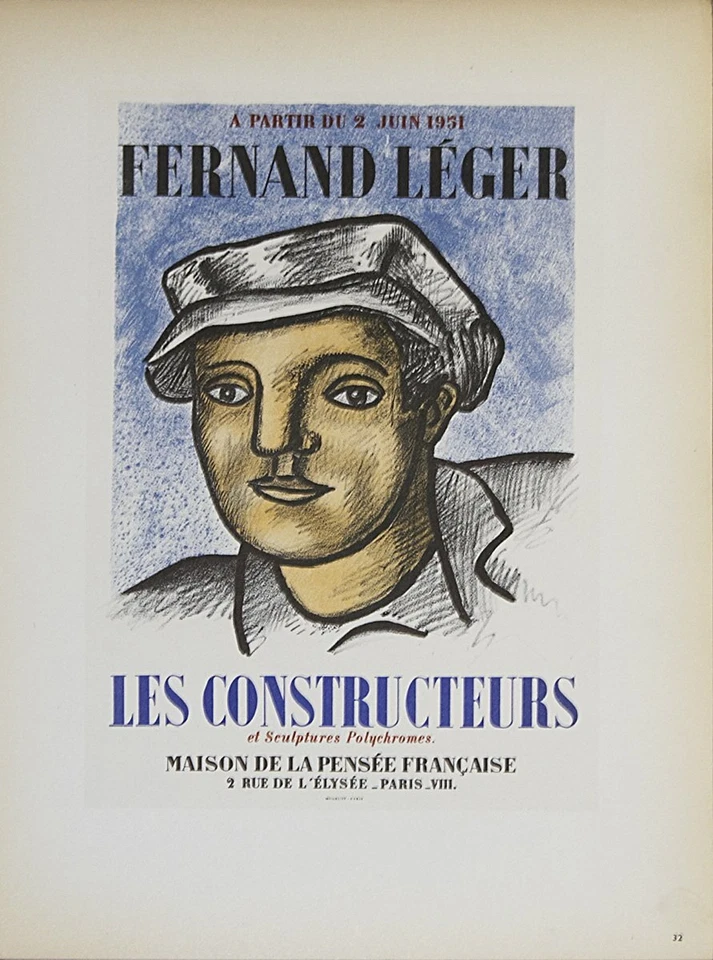 FERNAND LEGER Les Constructeurs 12.5" x 9.25" Litografía 1959 Modernismo Azul, Br Foto 1 de 1