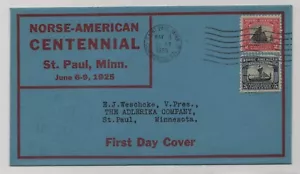 US 1925 NORSE AMERICAN FDC FIRST WESCHKE CACHET UNSEALED FLAP 620-621 - Picture 1 of 2