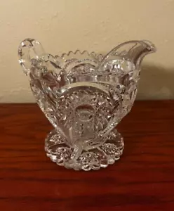 Vintage Cut Glass Ornate Heart Diamond Ornate Trippy Pattern Creamer Rare USA - Picture 1 of 4