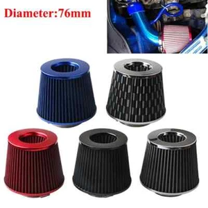 3" 76mm Car High Flow Inlet Cold Air Intake Cone Replacement Dry Air Filter - Foto 1 di 16