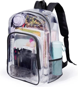 Clear Backpack, Transparent Backpack Heavy Duty PVC See through Backpacks Clear - Picture 1 of 12