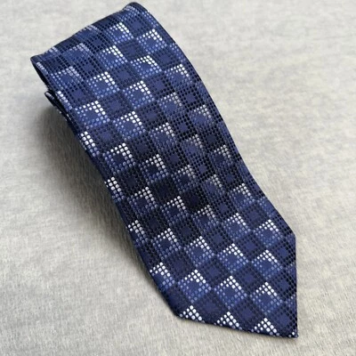Ermenegildo Zegna Tie Mens Necktie Blue Geometric Squares Silk Italy Made 58x4 - Image 1 of 4